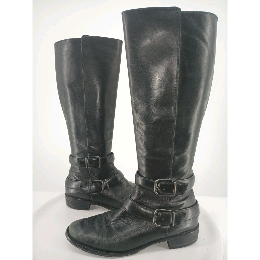 Via Spiga Tall Black Leather Equestrian Harness Tack Riding Boots Sz 11 M EUC C1